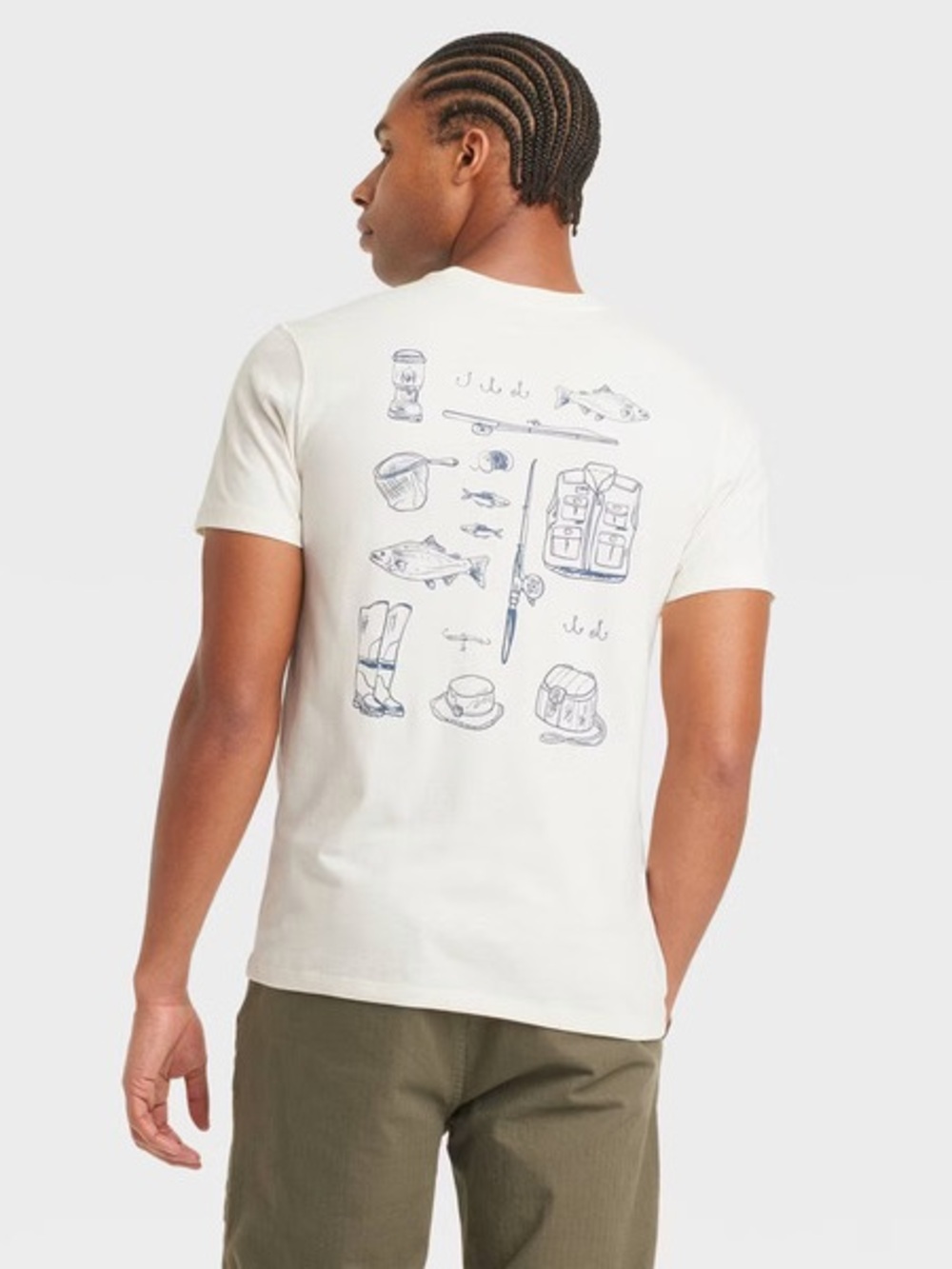 Men's Short Sleeve Fishing Crewneck T-Shirt - Cream by Goodfellow Medium NWT